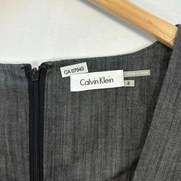 Calvin Klein Womens Sheath Dress Gray Sleeveless Square Neck Zip Pleated Size 2 - Picture 4 of 7